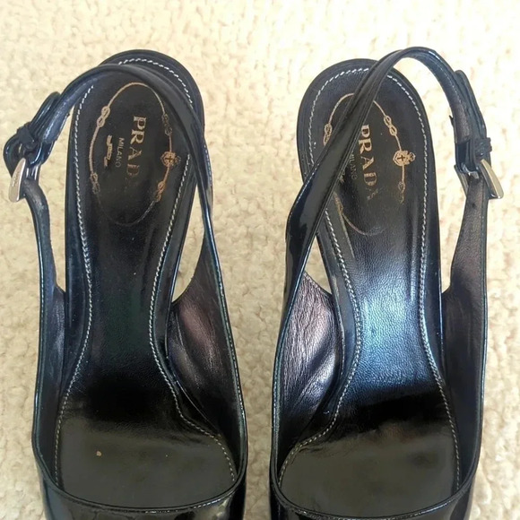 Prada Black Patent Slingback Embroidered Pumps - Picture 4 of 9